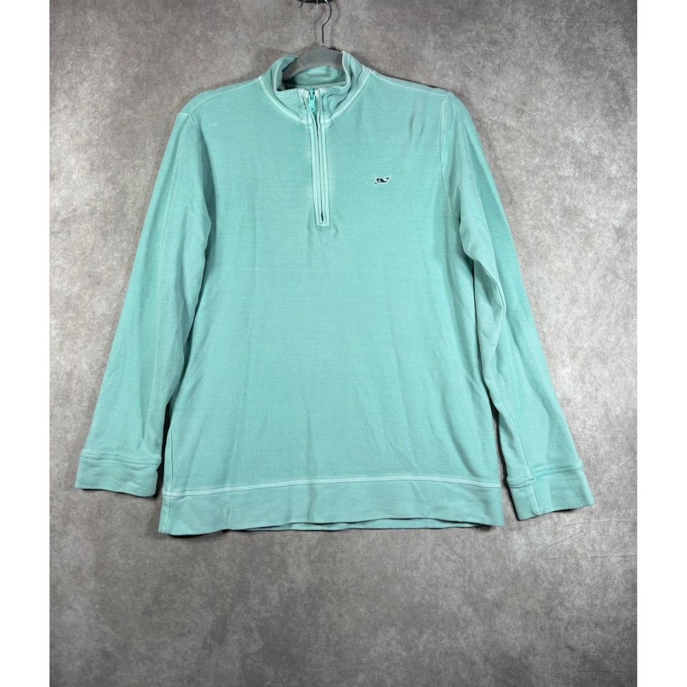 Vineyard Vines Pullover Mens XL Aqua 1/4 Zip Pique Cotton Whale Logo Preppy